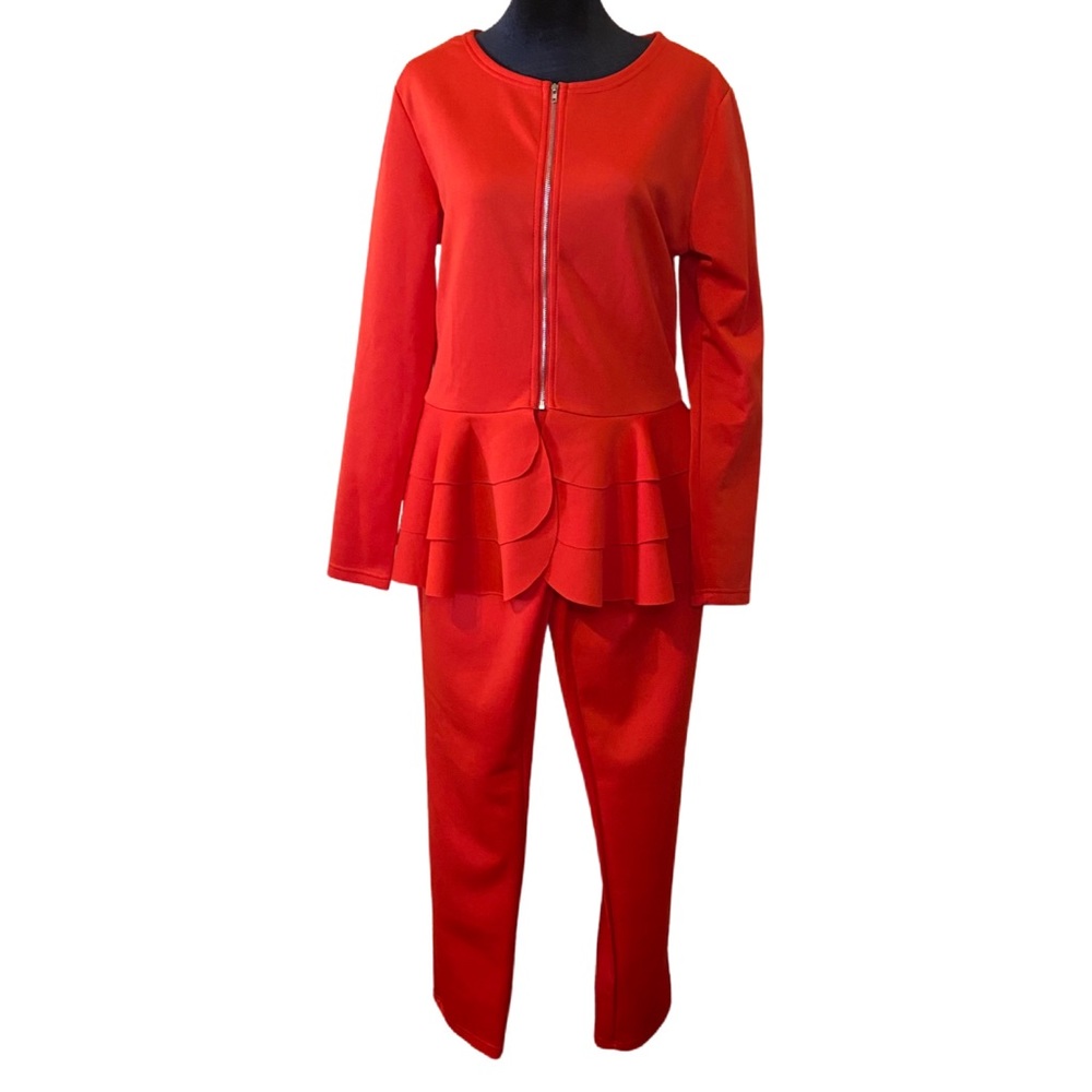 NWOT Red Two Piece Ruffle Pantsuit Women’s Size Large